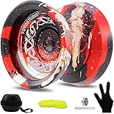 YOYOSTUDIO F25 Finger Spin Yoyo Professional Responsive Yoyo for Kids 8-12 | Unresponsive Trick Yoyo for Adults, Pro Metal Yoyo with Bearing Kit, 10 Yo-Yo Strings, Case &amp; Glove - Black Red Silver