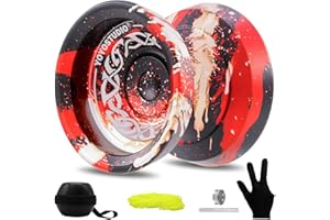 YOYOSTUDIO F25 Finger Spin Yoyo Professional Responsive Yoyo for Kids 8-12 & Adults, Professional Trick Yoyos with Unresponsive Yoyos Accessory Kit, 10 Yo-Yo Strings, Case & Glove - Black Red Silver