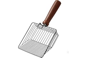 Morrean Large Metal Cat Litter Scoop, Stainless Steel Litter Scooper, Kitty Poop Scooper with Wooden Handle, Fast Sifting & Fine Sifting, Heavy Duty Deep Shovel - Black