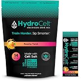 HydroCelt Electrolyte Drink Mix, Zero Sugar Hydration Powder, 14 Stick Pack Peachy Twist, 940mg Electrolytes, No Artificial Sweeteners
