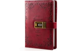 CAGIE Diary with Lock for Women Lockable Secrets Journal , Embossed Design Ruby Red Cover, 120 GSM 224 Pages Thick Refillable Journal with Lock for Adults Kids