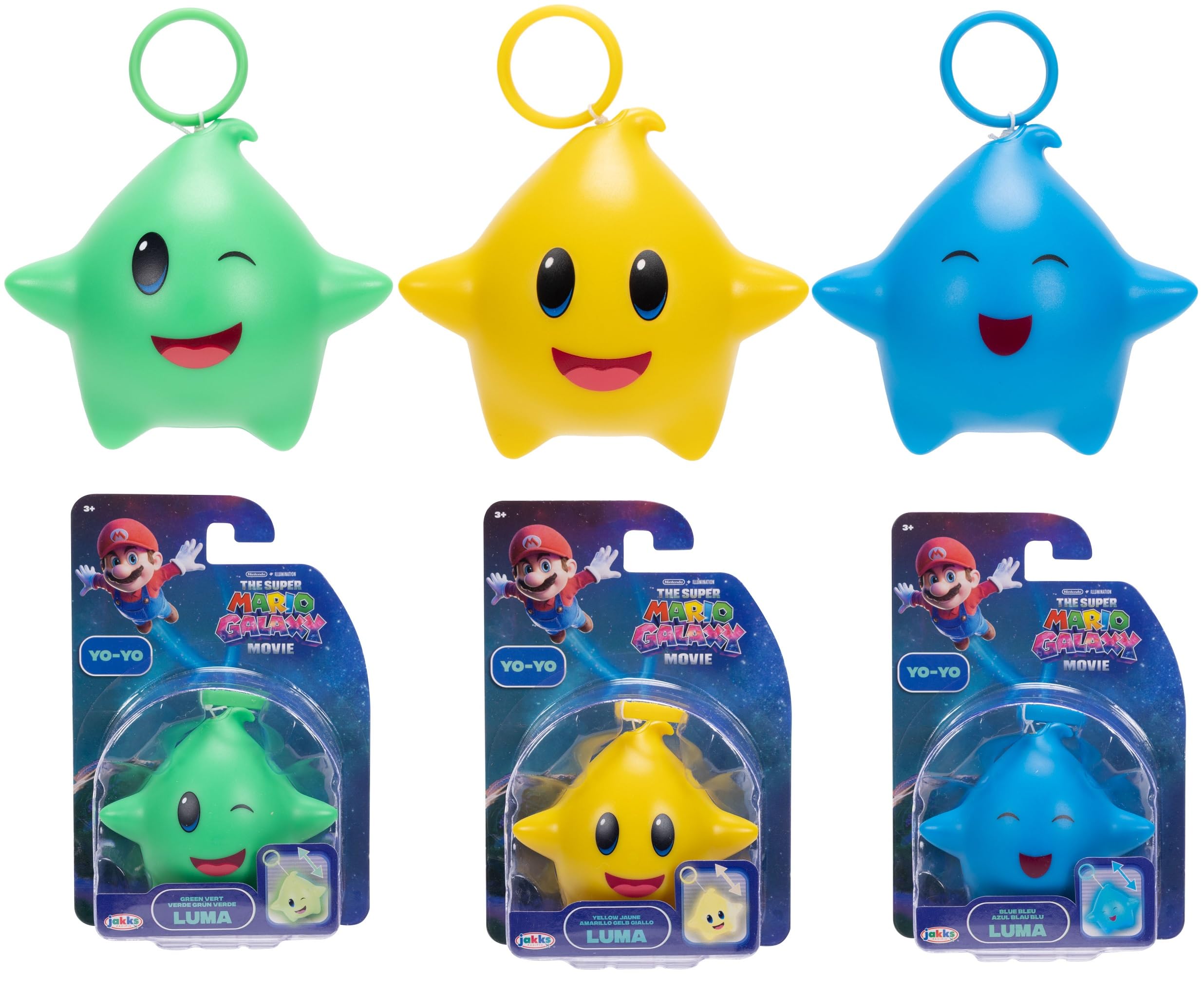 The Super Mario Galaxy Movie – Luma Star Yo-Yo 3-Pack Bundle - Assortment Includes Three Luma, Blue, Green, and Yellow - Each has a Glow-in-The-Dark Feature!