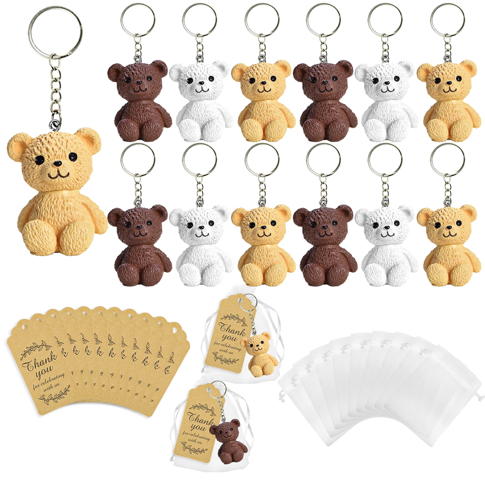 Photo 1 of **PARTIAL SET 8 ACCOUNTED FOR** BANBALLON 12 Set Bear Party Favor Bear Keychains with Organza Bags Thank You Tags For Baby Shower Bear Theme Party Return Favors Supplies