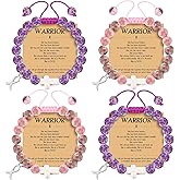 Kenning 4 Pcs Breast Cancer Awareness Beaded Bracelets Breast Cancer Bracelets for Women Pink Ribbon Charm Jewelry with Card Inspirational Christian Gifts Cross Beads for Survivor Support Campaign