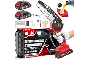 VOZRO Mini Chainsaw Cordless, 900W Brushless Motor 6 Inch Electric Chainsaw, Small Chain Saw Battery Powered, Handheld Chainsaw With 2 Batteries and 3 Chains for Tree Trimming, Branches, Wood Cutting