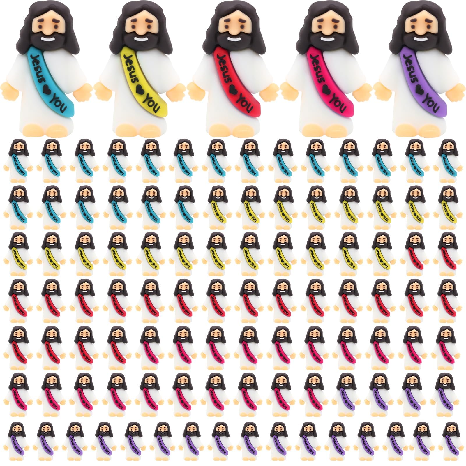 View 1 of 100 Pack Little Jesus Figurines in Bulk, Pocket Jesus Loves You, Jesus Small Figures, Little Tiny Jesus Figures for Church Christmas Party Favors Baptism Gifts Religious Gifts for Easter Egg Stuffers