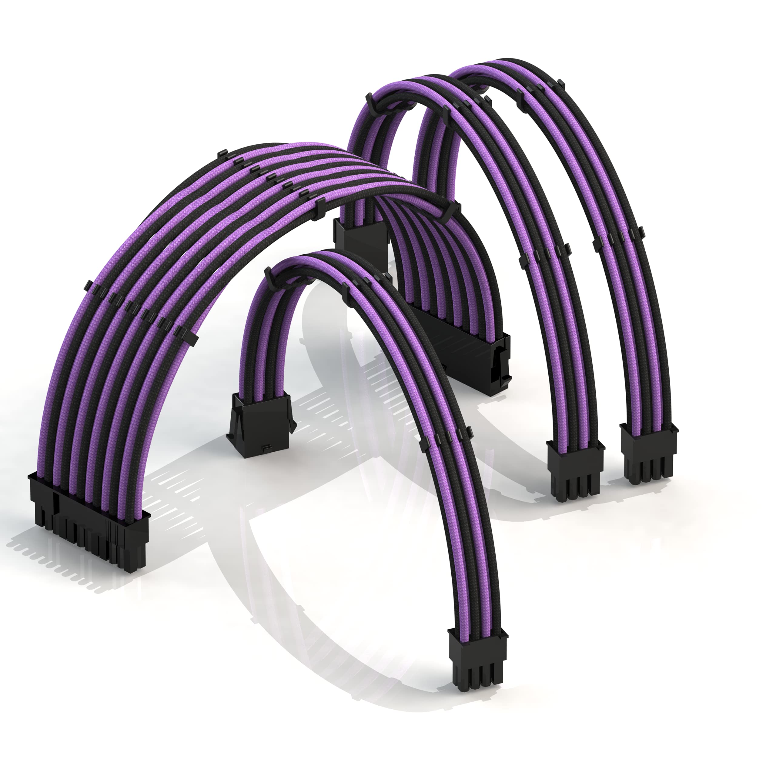 LINKUP - AVA 30cm PSU Cable Extension Sleeved Custom Mod GPU PC Braided w/Comb Kit | 1 x 24 P (20+4) | 1 x 8 P (4+4) CPU | 2 x 8 P (6+2) GPU set | 300mm - PurpleBlack