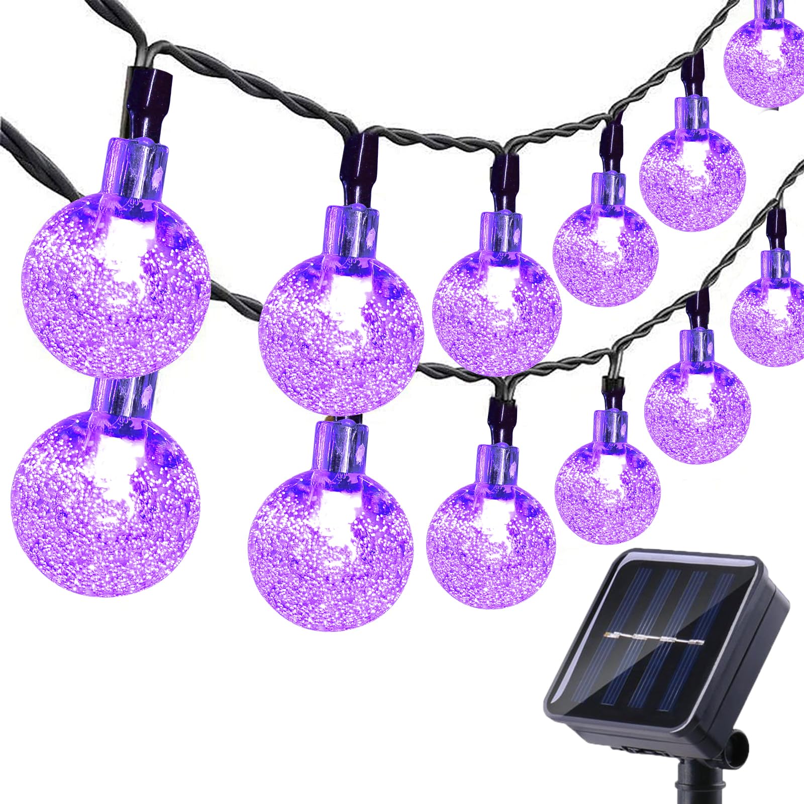 Moxled Solar Garden Lights Outdoor, 36ft 60 LED Solar String Lights Waterproof, Solar Powered Crystal Ball Indoor/Outdoor Fairy Lights Decorative for Garden, Patio, Yard, Festival, Parties (Purple)