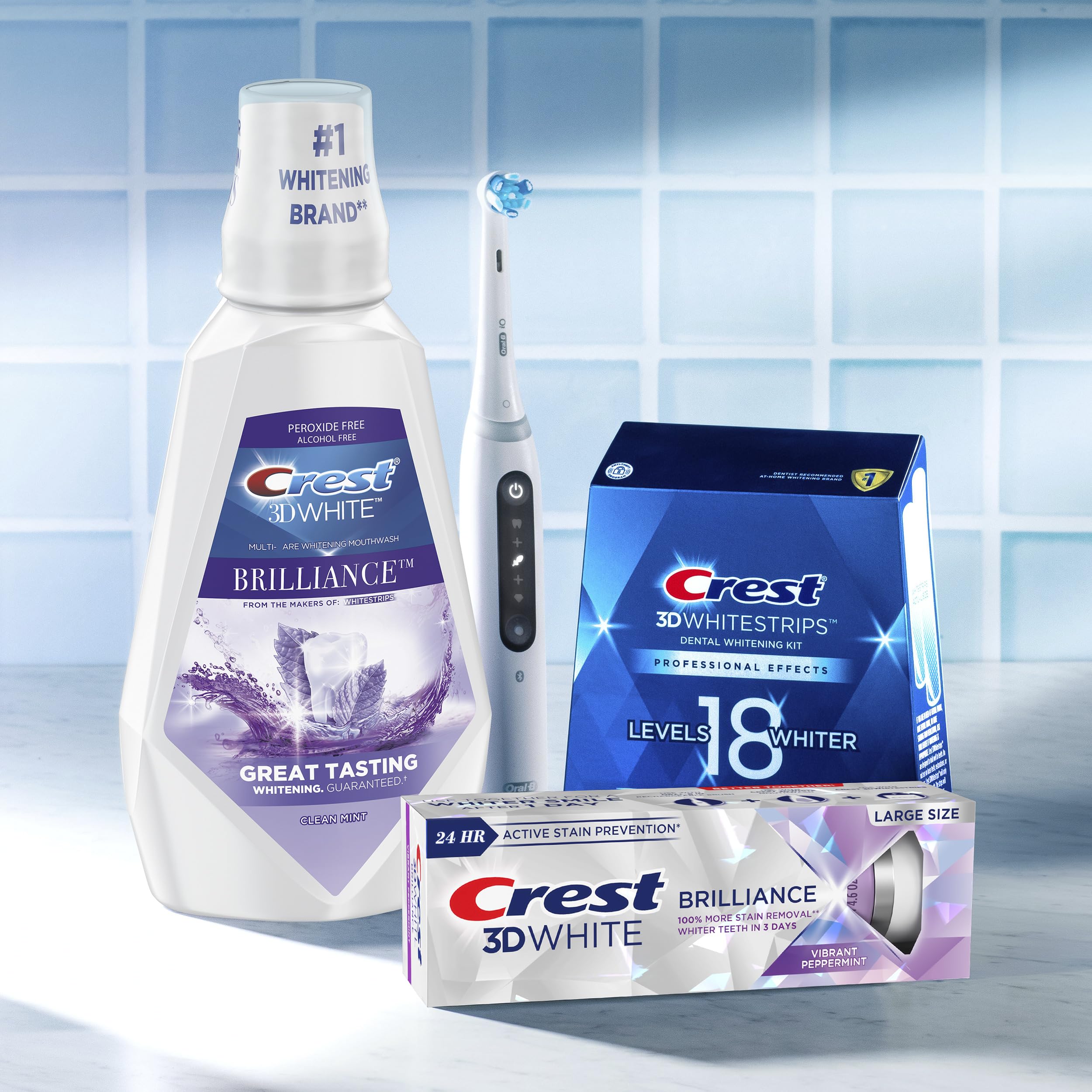 Crest Mouthwash/Mouth Rinse, 3D White Brilliance Whitening, Alcohol Free, Clean Mint, 2x1L (33.8 fl oz)
