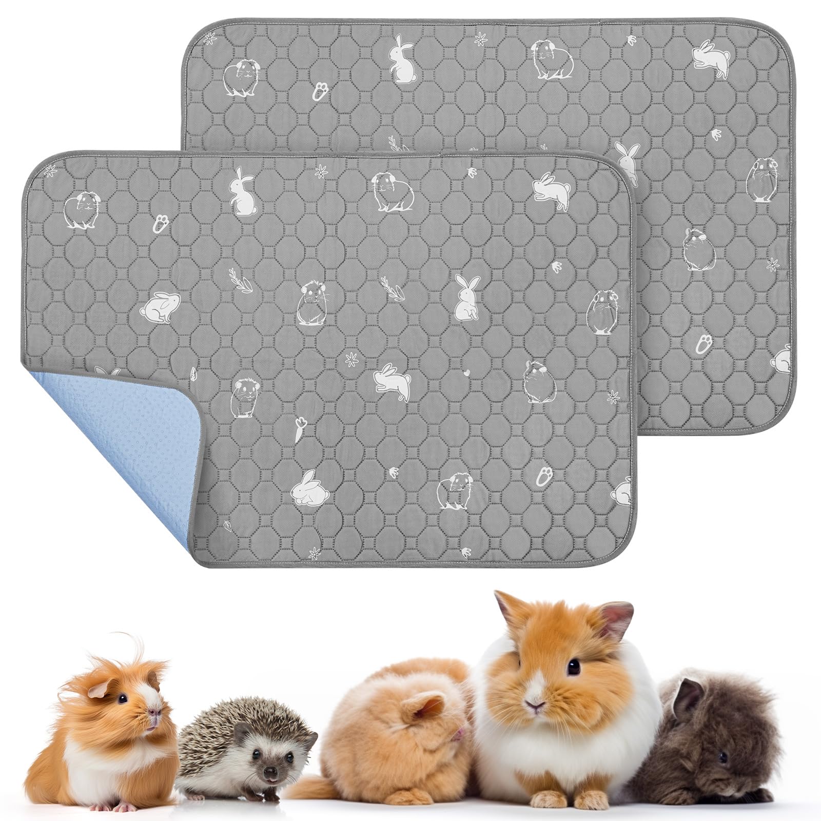 PICK FOR LIFE 2 Packs Guinea Pig Cage Liners Washable Reusable Guinea Pig Pee Pad, Waterproof Fast Absorbent Guinea Pig Mat Non-Slip Bedding for Small Animal Chinchilla Rabbit Hamster Puppy 60x90 cm