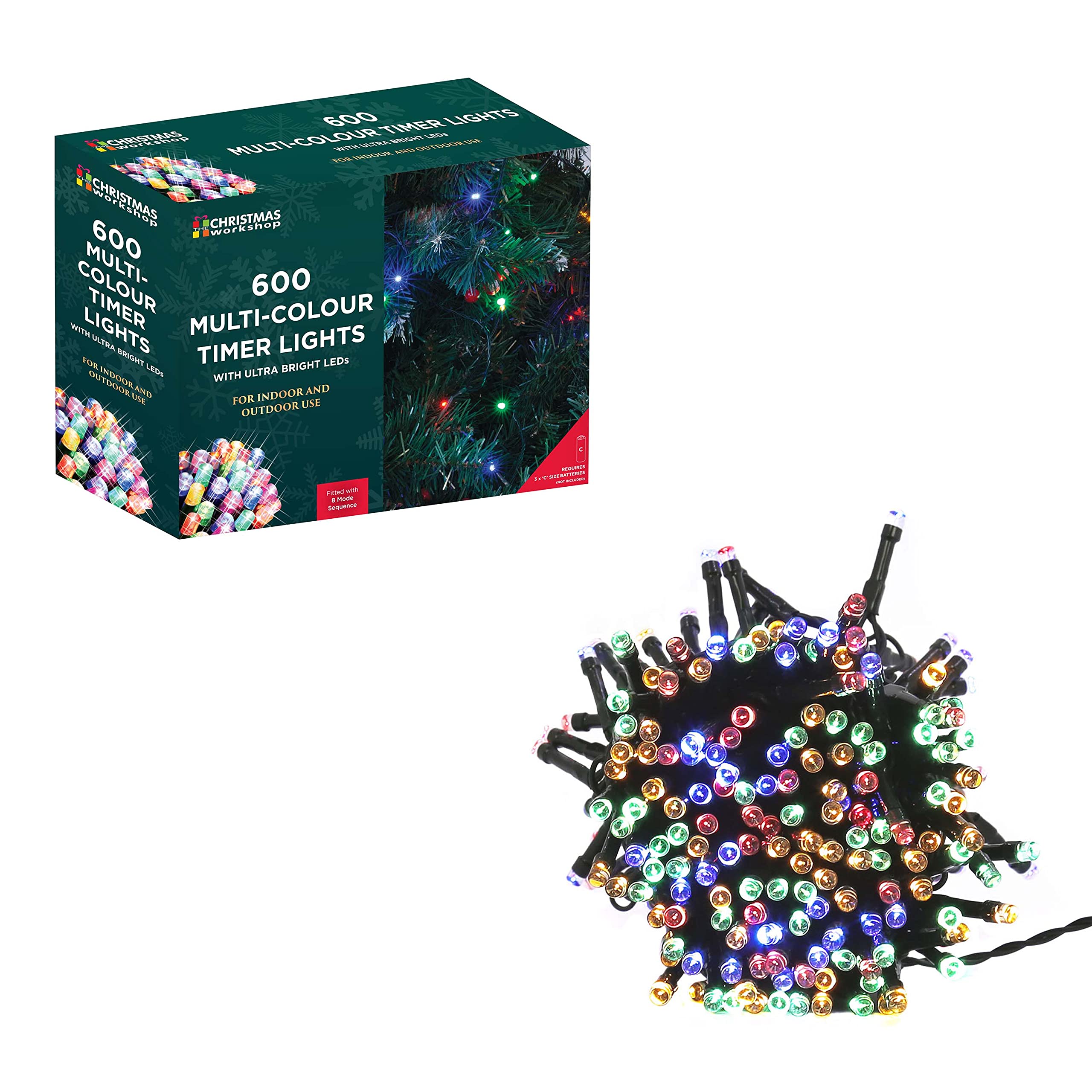 The Christmas Workshop 78240 Multi-Coloured Christmas Lights / 600 LED Christmas Tree Lights / 59.9 Metres Long / Battery Operated / Indoor Or Outdoor Christmas Decorations / 8 Light Modes — image 1