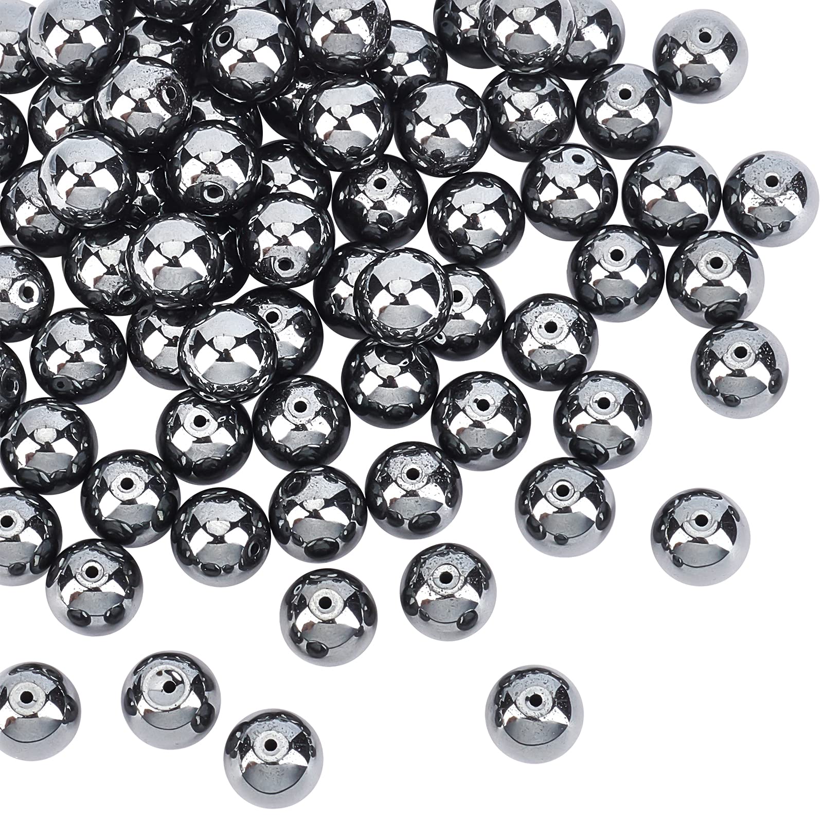 OLYCRAFT 80pcs 10mm Natural Hematite Beads Natural Stone Beads Gemstone Black Round Loose Bead Strand Crystal Energy Stone for Necklaces Bracelets Jewelry Making DIY Crafts — image 1