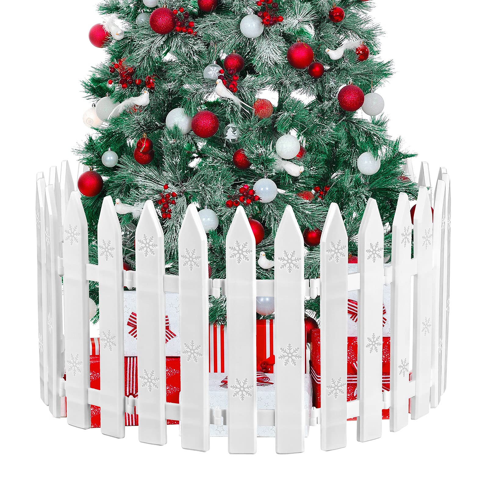 URATOT 15 Pieces Christmas Tree Thick White Plastic Picket Fence for Pets Fence for Kids Christmas Party Garden Home Decoration, 12 Inches