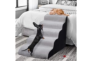 24.4" Dog Stairs for High Beds – 5-Step Foam Pet Ramp with Washable Cover, Gentle Slope Steps, Bed & Couch Ladder for Small M
