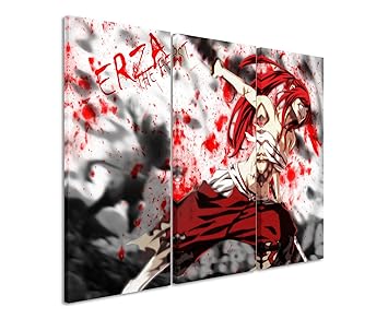 Leinwandbild 3 teilig Erza_Fairy_Tail_3x90x40cm (Gesamt 120x90cm) _Ausführung schöner Kunstdruck auf echter Leinwand als Wand