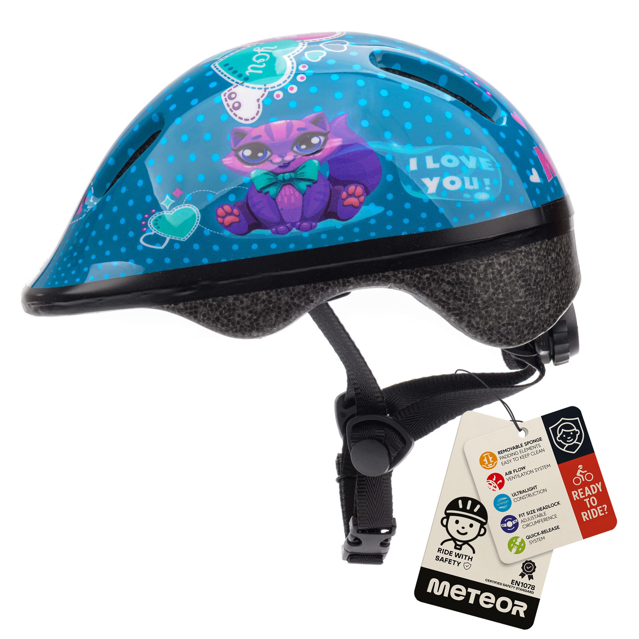 Bike Helmet For Baby, Kids, Boys, Girls - Cycling Safety Small Sizes Child MTB Bike Bicycle Skateboard Scooter Lightweight Adjustable Breathable - MV6-2 - Size: S S 48-52 cm - Motif : Kitty