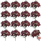 Yunlly 16 Packs Artificial Peony Flowers Faux Peonies Bouquet Silk Vintage Wedding Home Table Door Decor Reusable Bouquet Rose Flowers for Bridal Wedding Birthday Home (Burgundy,Elegant)