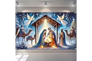 BlissYard Nativity Scene Christmas Banner 71x43 Inch Religious Birth of Jesus Backdrop Manger Scene Christian Christmas Decorations Indoor Outdoor Church Party Wall Decor