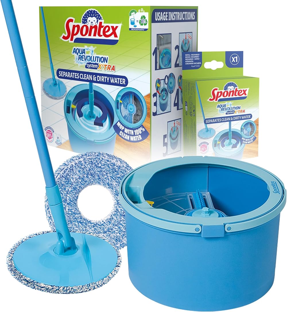 Spontex Aqua Revolution X'tra Floor Mop and Bucket Set with Refills