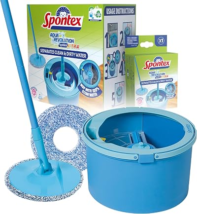 Spontex Aqua Revolution X'tra Floor Mop and Bucket Set with Refills