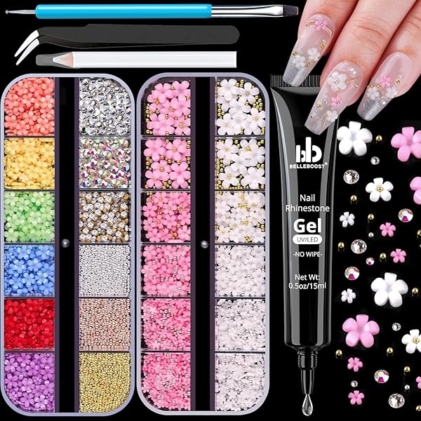 Amazon.com: 600 Pcs 3D Nail Charms and Flatback Pearls Set 1