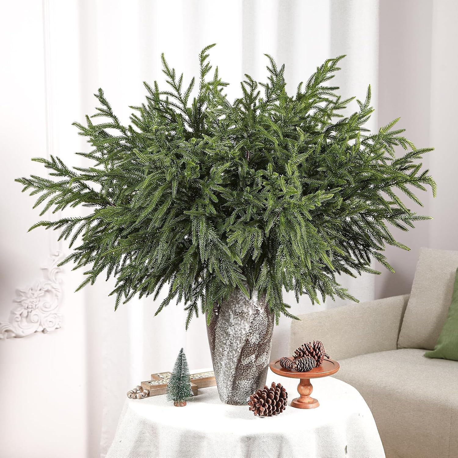 Photo 1 of *USED*
Alupssuc 21 Inch Real Touch Norfolk Pine Branch, 12 Pcs Norfolk Pine Stems, Christmas Greenery Stems for Vase DIY/Garland Making/Table Decoration, Christmas Decoration for Indoor, Outdoor & Home