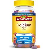 Nature Made Calcium Gummies 500 mg per Serving with Vitamin D3, 80 Gummies | Calcium Supplement for Bone Support, Calcium with Vitamin D Gummies, Cherry, Orange and Strawberry Flavors, 40 Day Supply