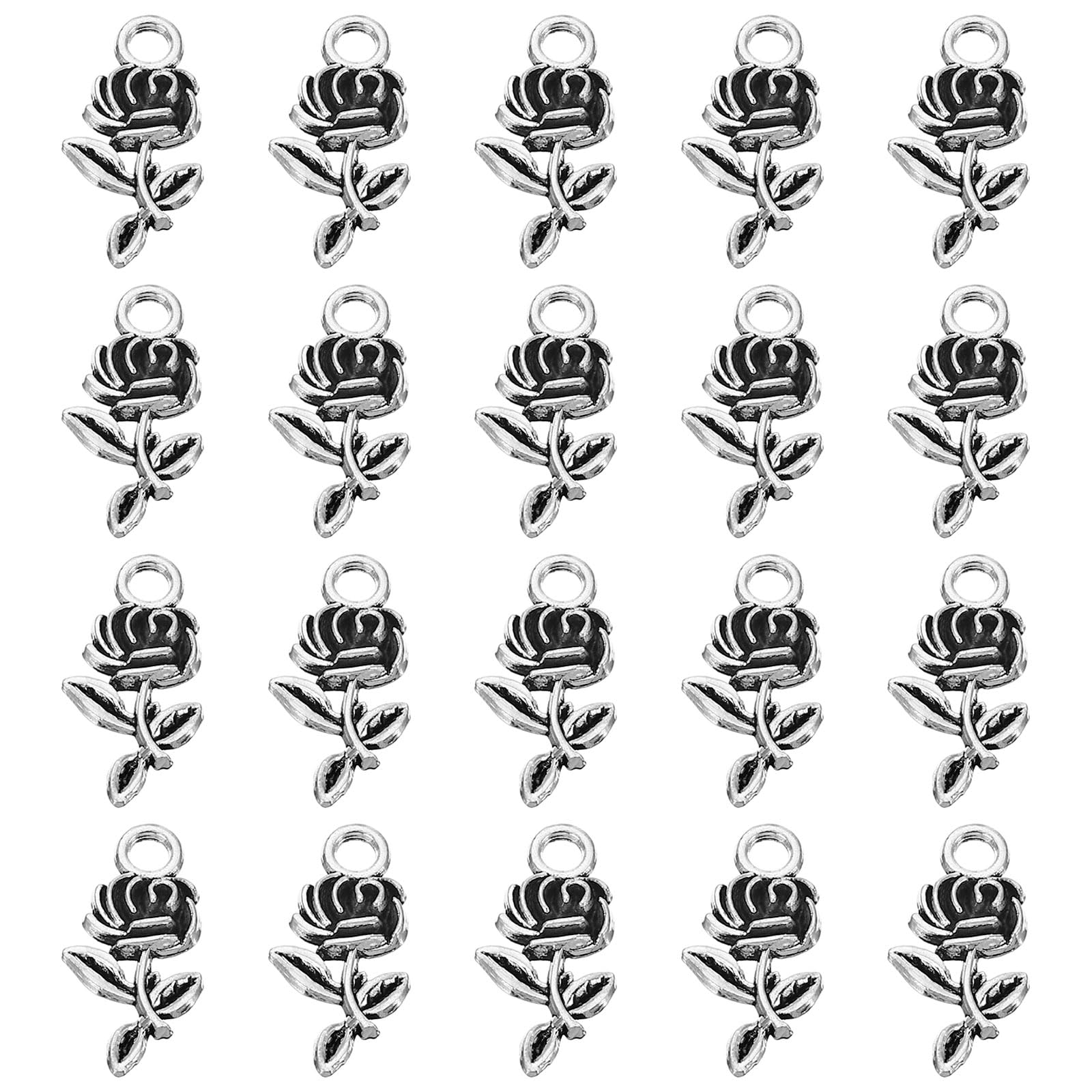 PATIKIL Rose Charm, 50Pcs Mini Rose Flower Pendant Charm Bulk Vintage Metal Designer DIY for Making s s Wedding Crafts, Silver