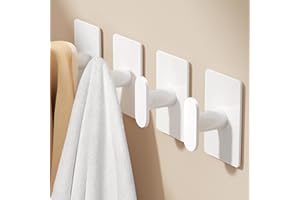 pickpiff Adhesive Towel Hooks for Bathroom: 20LB Extra Strong Wall Hanger for Shower Kitchen RV Dorm Apartment, White 4 Pack