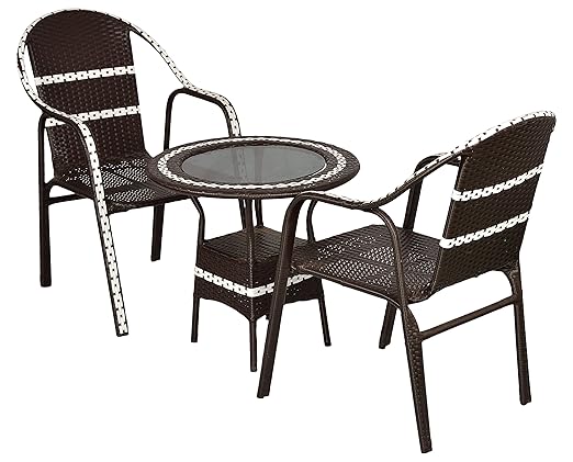 FurniFuture Habiwa Outdoor Patio Furniture Set 2+1 - (Brown and White)