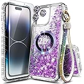 NGB Designed for iPhone 14 Pro-Max Case, Purple | Magnetic Compatible with MagSafe | Glitter Liquid Sparkle Cute Cover for Women Girls | with Screen Protector & Camera Lens Protector & Wrist Strap