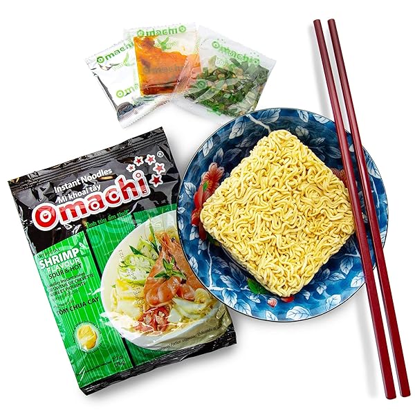 OMACHI GOLDEN POTATO NOODLES – HOT AND SOUR SHRIMP FLAVOR – MADE WITH NATURAL INGREDIENTS (HOT & SOUR SHRIMP, PACK OF 5)