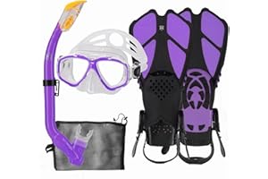 HH HHAO SPORT Kids Mask Fins Snorkel Set Snorkeling Packages, with Diving Mask, Snorkel, Adjustable Swim Fins, Mesh Bag, Anti-Fog Anti-Leak Snorkeling Gear for Kids for Snorkeling Swimming Diving