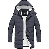 Pursky Men's Long Winter Coat Warm Sherpa Lined Quilted Puffer Jacket Waterproof Thicken Puffy Parka with Hood