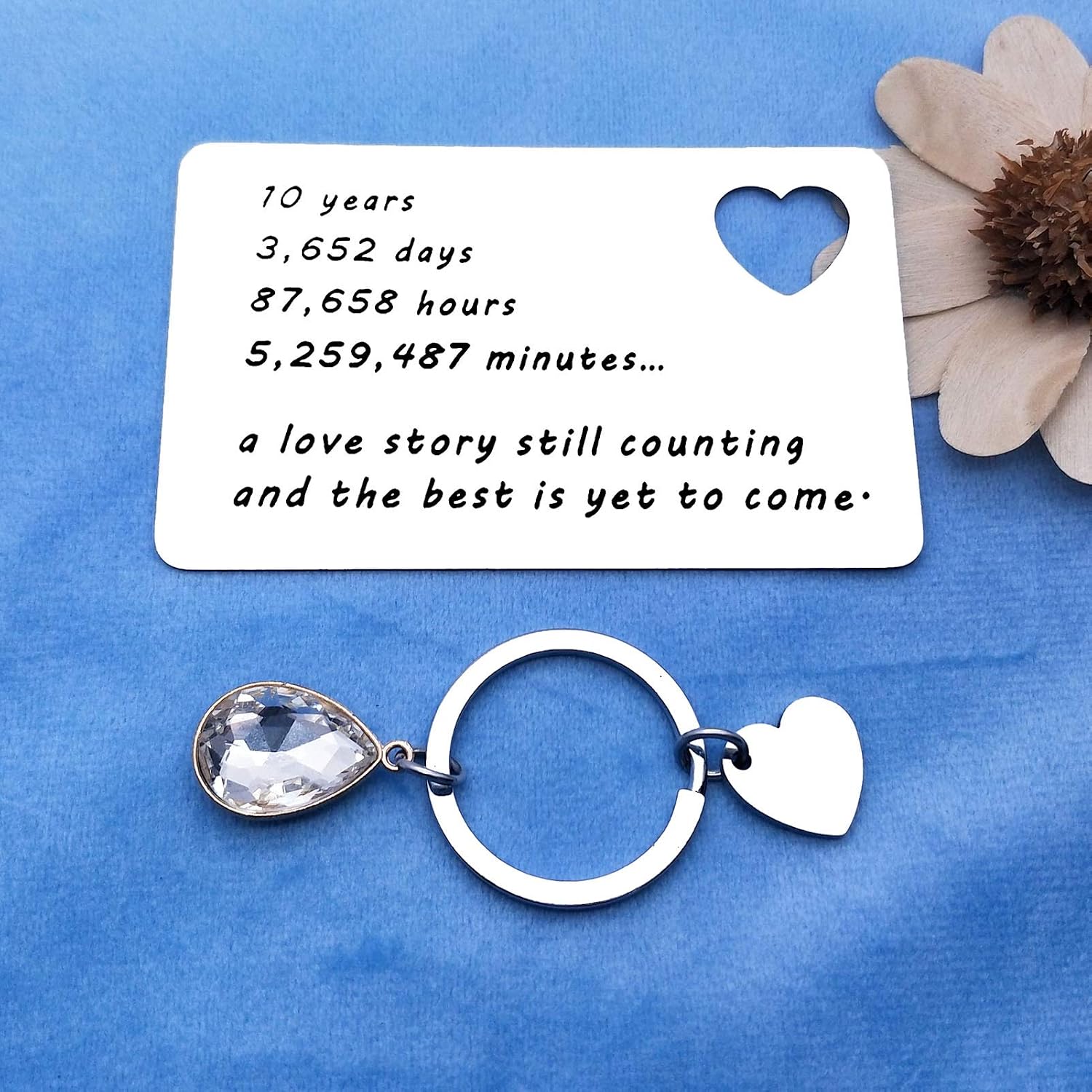 10 Years Anniversary Wallet Card Gift Couple Anniversary Wedding Gift for Husband Wife Love Story Still Counting Keyring Valentines Day Birthday Gifts Anniversary Card Gift for Deployment Him Men Her - Image 4