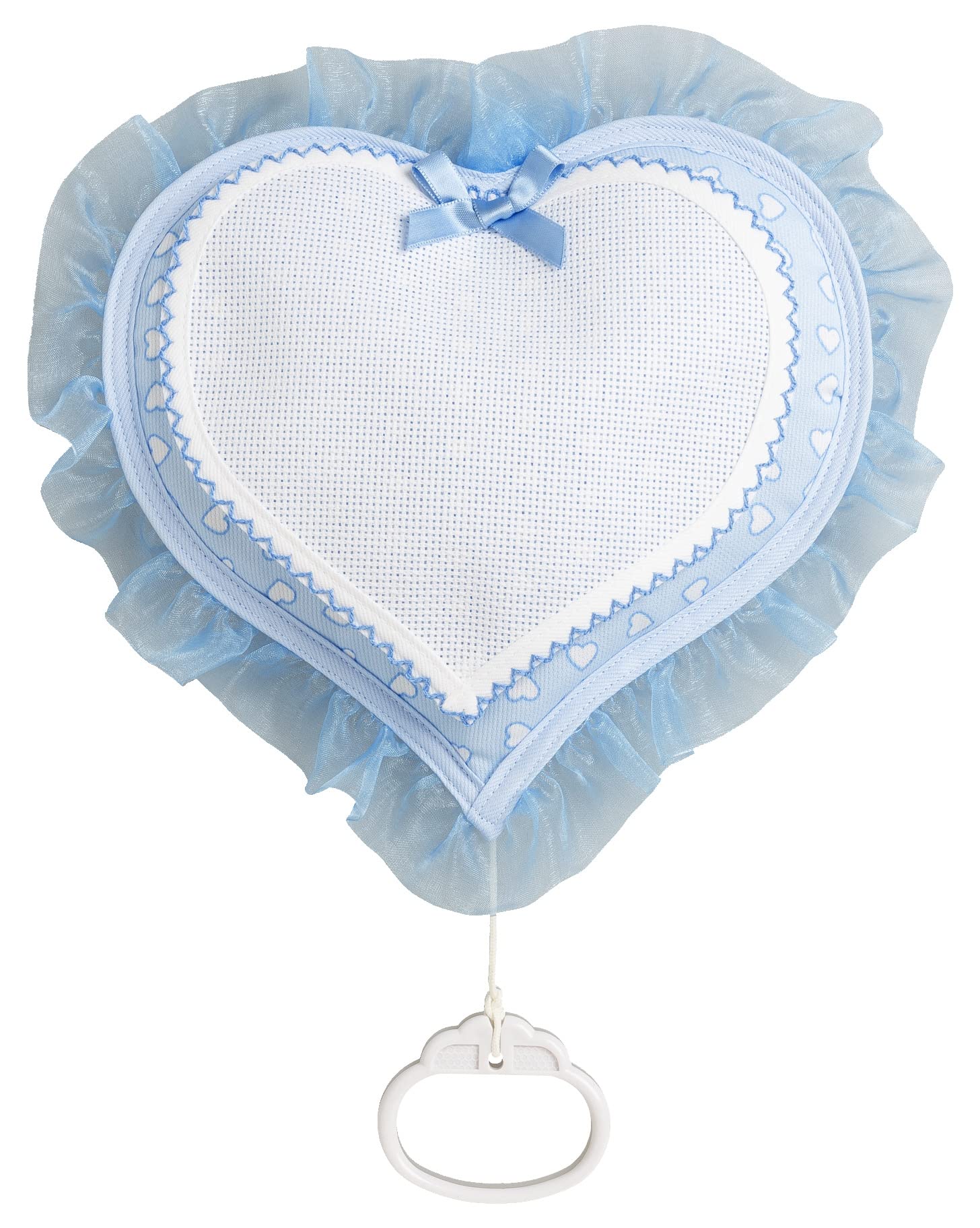 FILET - Musical Birth Band, Heart-Shaped Birth Cocktail with Glockenspiel, Aida Canvas Insert for Embroidery, Made in Italy, Colour Sky