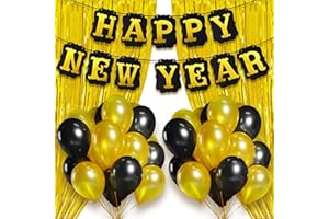 KatchOn, New Years Eve Party Supplies 2024 Set - 10 Feet, Pack of 20 | Gold Fringe Curtain Backdrop | Happy New Year Banner, New Years Decorations 2024 | New Years Backdrop, Happy New Year Decorations