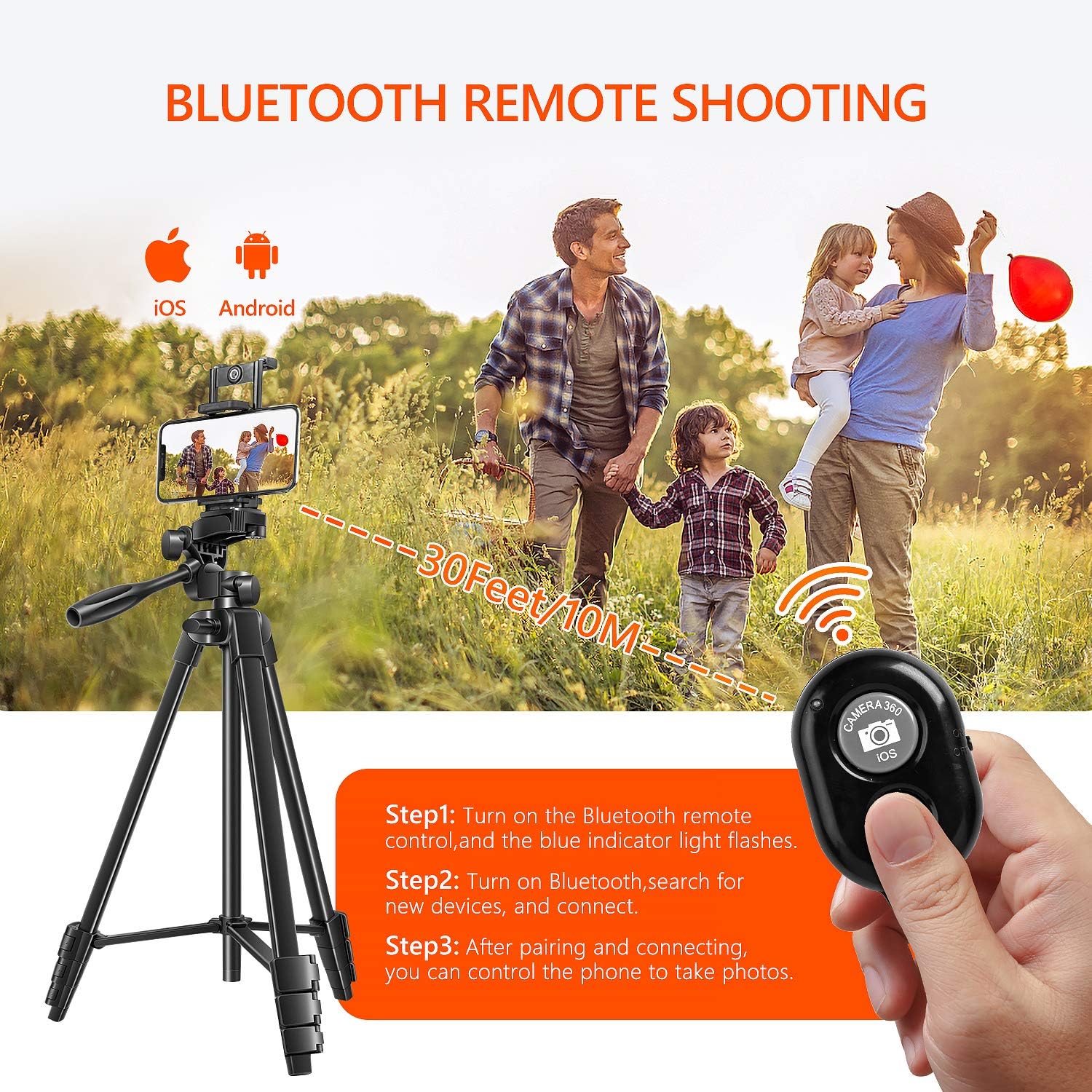 Tripod for Camera, 55 Inch Lightweight Tripod for Phone with 2 in 1 Holder for Tablet and Cellphone Aluminum Alloy 3-Way Head Tripod for DLSR Camera with Carrying Bag and Bluetooth Remote Control : Camera & Photo