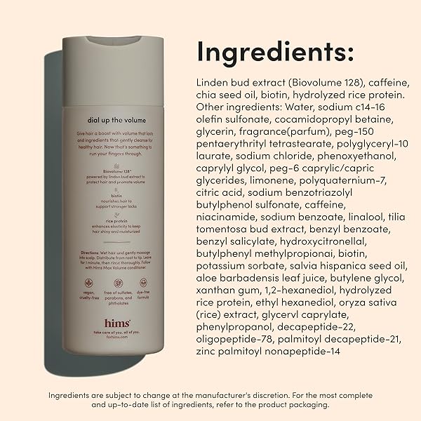 HIMS MAX VOLUME SHAMPOO – VOLUMIZING NATURAL SHAMPOO FOR MEN WITH BIOTIN – ADDS VOLUME, SHINE & BOUNCE – CITRUS SPICE – 6.4 FL OZ