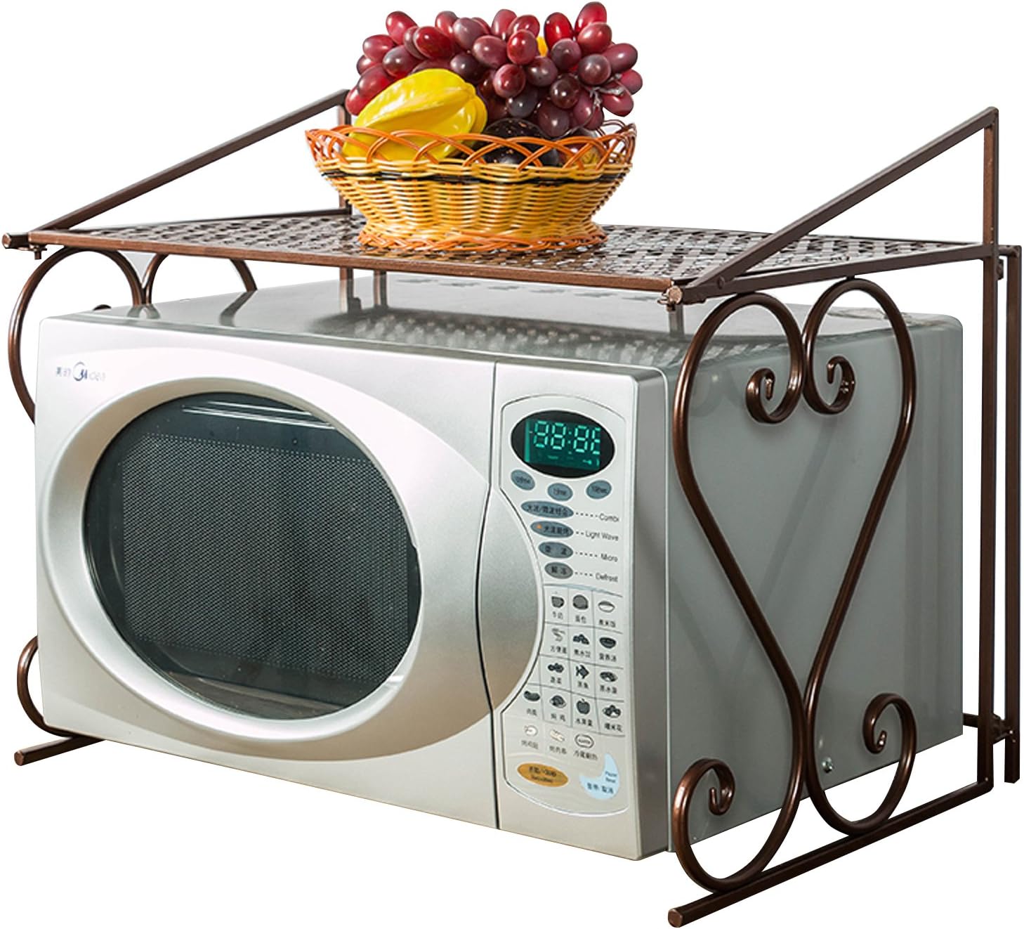 AcornFortยฎ K-132 Multi-Function 2 Layers Double Deck Bronze Metal Microwave Oven Shelf Storage Racks Side Organizer Kitchen Counter Cabinet