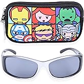 Marvel Avengers Boys Sunglasses for Kids with Super Hero Glasses Case Protective Toddler and Youth Sun Shades (Silver Avengers)