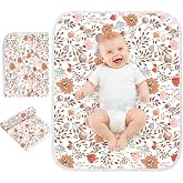 Bnditeu Portable Baby Changing Pad, Waterproof Diaper Changing Mat, 30"x24" | Ultra-Soft Cotton Surface, Skin-Friendly Bedpad, Crib Protection for Newborn Girls, Home &amp; Travel Daily Use, Pink Flower