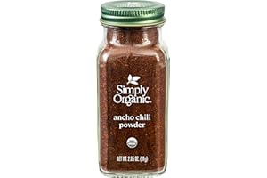 Simply Organic Ancho Chili Powder, 2.85 Ounce Jar, Certified Organic Poblano Peppers, Mexican, Southwest, Popcorn & Chocolate