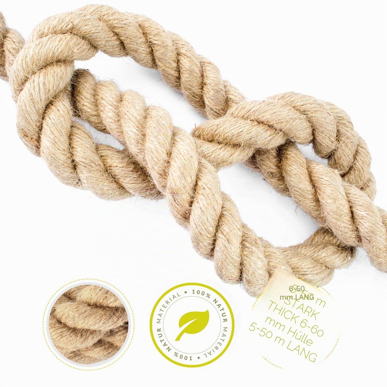DQ-PP JUTESEIL – 50m – 6mm stark – Kordel Natur Braun Naturfasern – DIY Dekoration – Makramee – Garten Tauziehen Handlauf 2