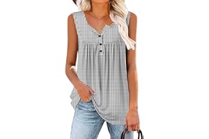BETTE BOUTIK Womens Sleeveless Tunics Henley Shirts V-Neck Button Down Blouse Tank Tops Casual Pleated Basic