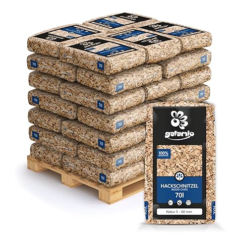 PALIGO Holzhackschnitzel Natur Hackschnitzel Wald Kiefer Pinus Sylvestris Garten Dekor Mulch Holz Häcksel Grob 0-60mm 70l x 3