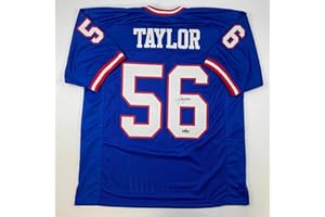 HOFSM.COM HALL OF FAME SPORTS MEMORABILIA Facsimile Autographed Lawrence Taylor New York Blue Reprint Laser Auto Football Jersey Size Men's XL