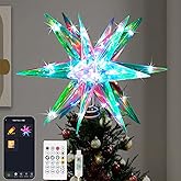 Christmas Star Tree Topper, 13.8" Xmas Smart Tree Decorations, Crystal-Like 3D Polygonal Shell, App Control LED Christmas Light, Music Sync RGB Color Changing with Remote for Indoor and Outdoor Decor