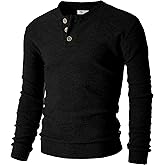 Ohoo Mens Slim Fit Sweaters Casual Pullover Knit Long Sleeve Button Crewneck Henley Sweaters