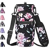 AceTreker 32 40 oz Water Bottle Carrier with Strap, Neoprene Water Bottle Sleeve Bag with 2 Pockets Insulated Flask Sling Holder for Walking Hiking Gym